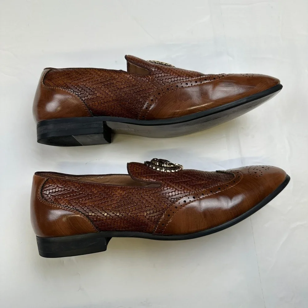 Meijiana‎ Lion Head Woven Loafers Men's Size 11 Brown Wingtip Brogue